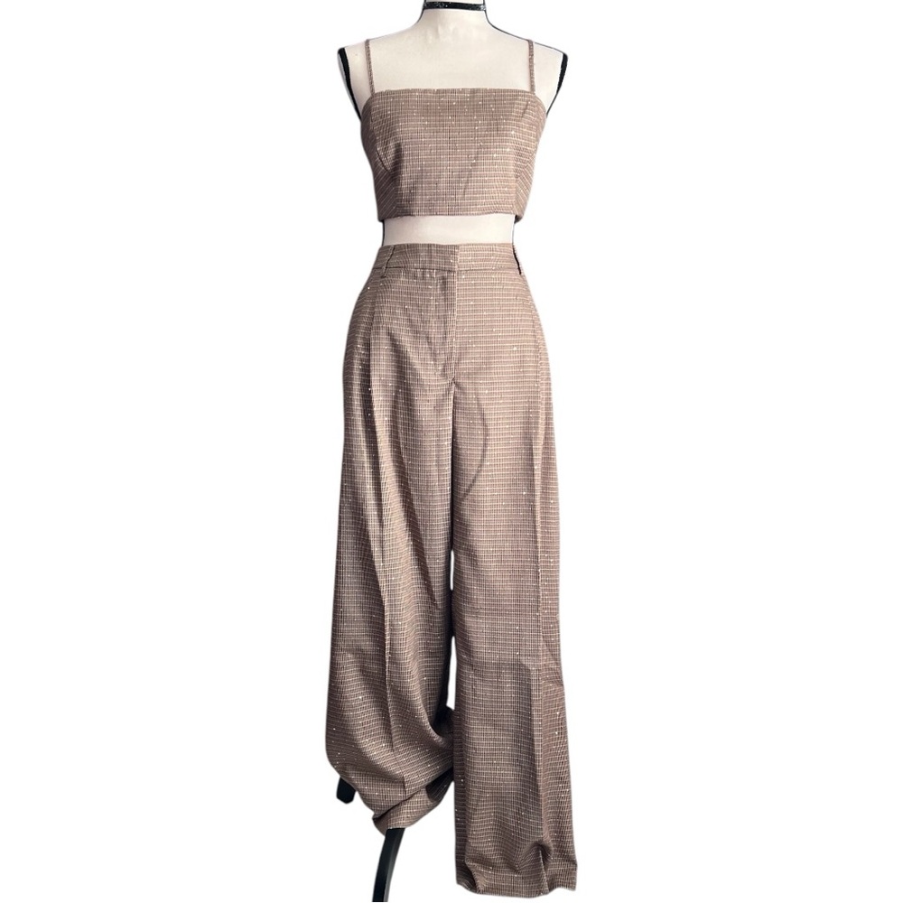 House of Harlow 1960 Two Piece Set Wide Leg Pants Crop Top Matching Outfit